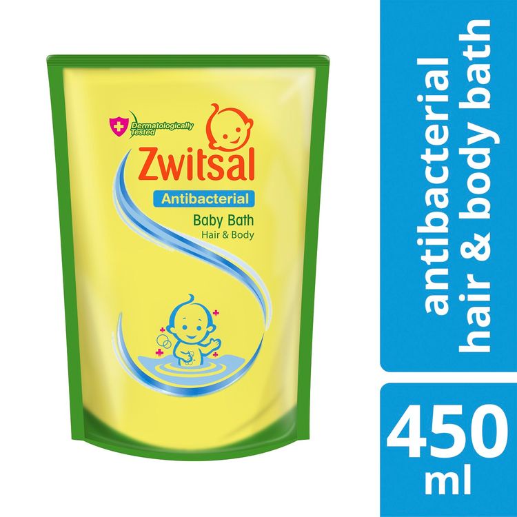 Zwitsal Antibacterial Baby Bath Hair & Body Refill 450ml