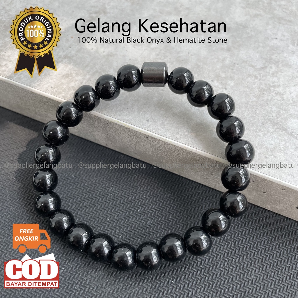 [Bayar Di Tempat] Gelang Kesehatan Pria Wanita Batu Alam Black Onyx Tiger Eye Giok Burma Giok Taiwan White Pyrus Putih Black Jade Aceh Lava Stone Hematite Stone Murah COD Keren