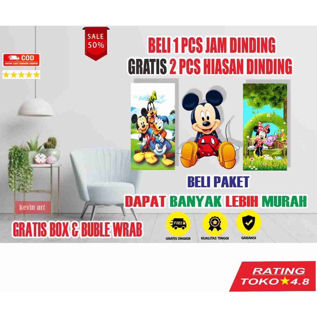 JAM DINDING UNIK KARAKTER MICKEY MOUSE GRATIS HIASAN BESAR TEMPEL TEMBOK 3d DEKORASI DINGDING KAMAR ANAK TERBARU ARTISTIK