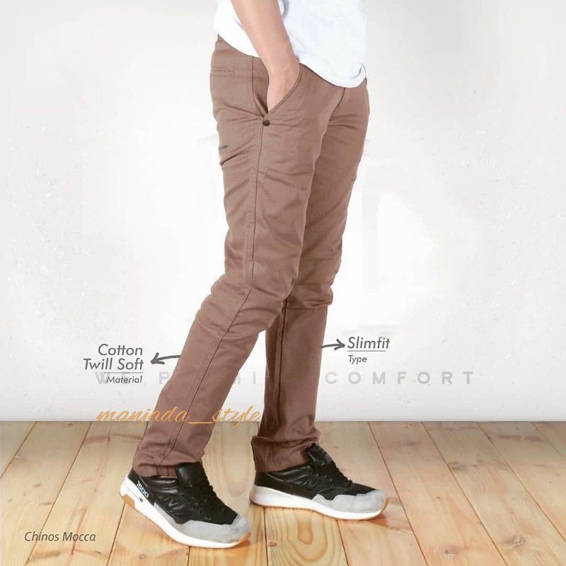 CELANA CHINO Panjang pria Slimfit KERJAHARIAN Santai Casual Formal Hitam Abu Cream Mocca Size 27-38