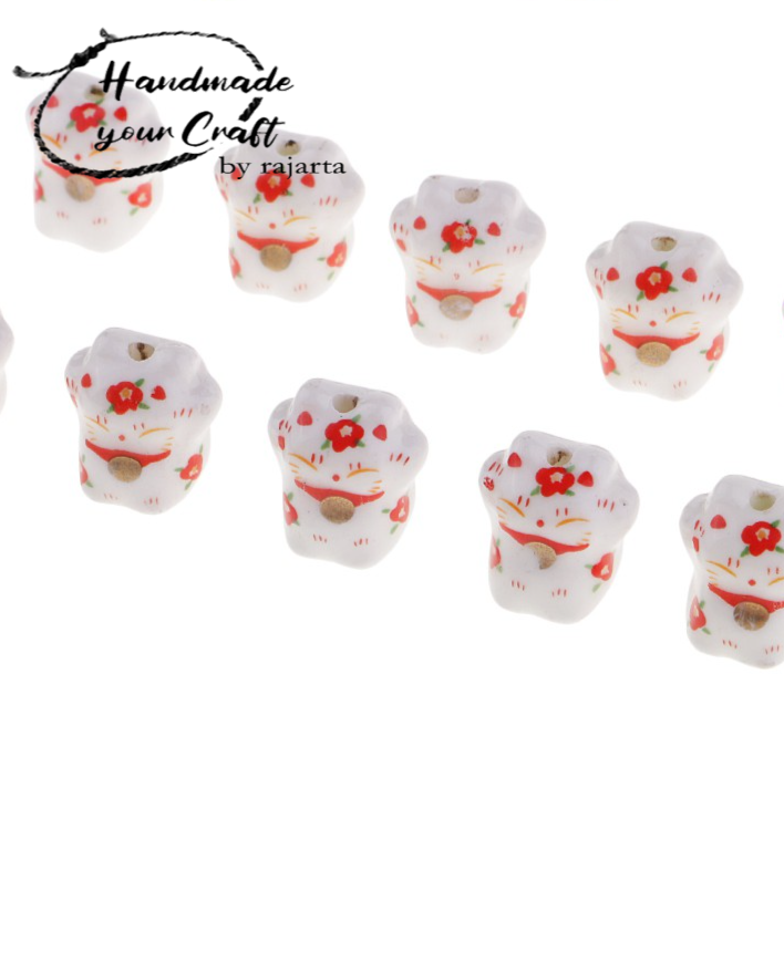 Cute Lucky Cat Ceramic Charm Beads Porcelain Loose Spacer Beads