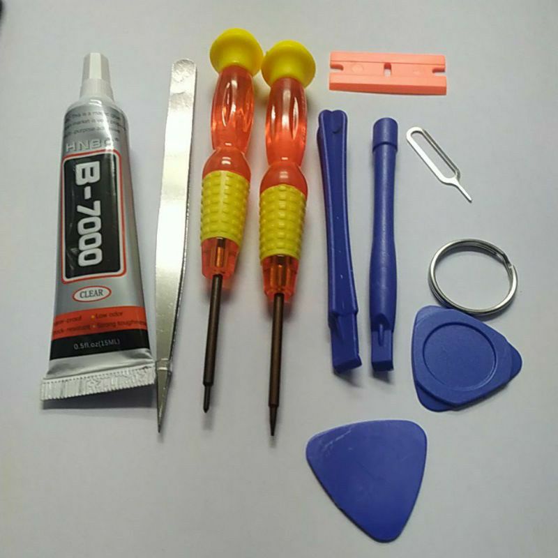 obeng set reparasi 8 in 1 / 10 in 1 + lem B7000 15ml / T7000 15ml