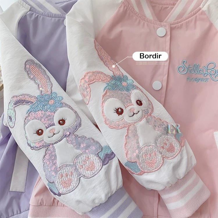 LNR Shop JG-001 Free Bando Stella Lou Jaket Anak Perempuan Import Jaket Baseball Motif Rabbit Kelinci Bordir Lengan Panjang Bahan Lembut Fashion Anak Cewek Hoodie Sweater Jumper Lucu Musim Semi Baju Atasan Hangat