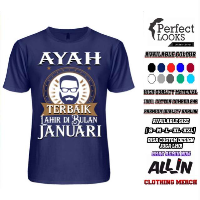KAOS AYAH JANUARI AYAH TERBAIK LAHIR DI BULAN JANUARI DESAIN LELAKI BERKACAMATA BAJU KELAHIRAN
