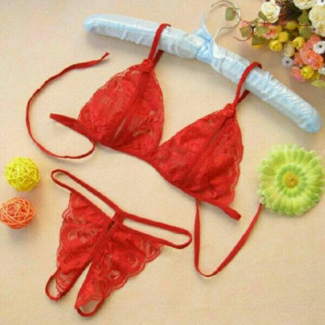 Lingerie sexy bra set merah