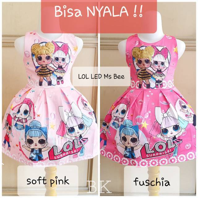 DRESS LOL LED NYALA LAMPU ANAK IMPORT PINK LUCU / GAUN PESTA ULANG TAHUN ANAK