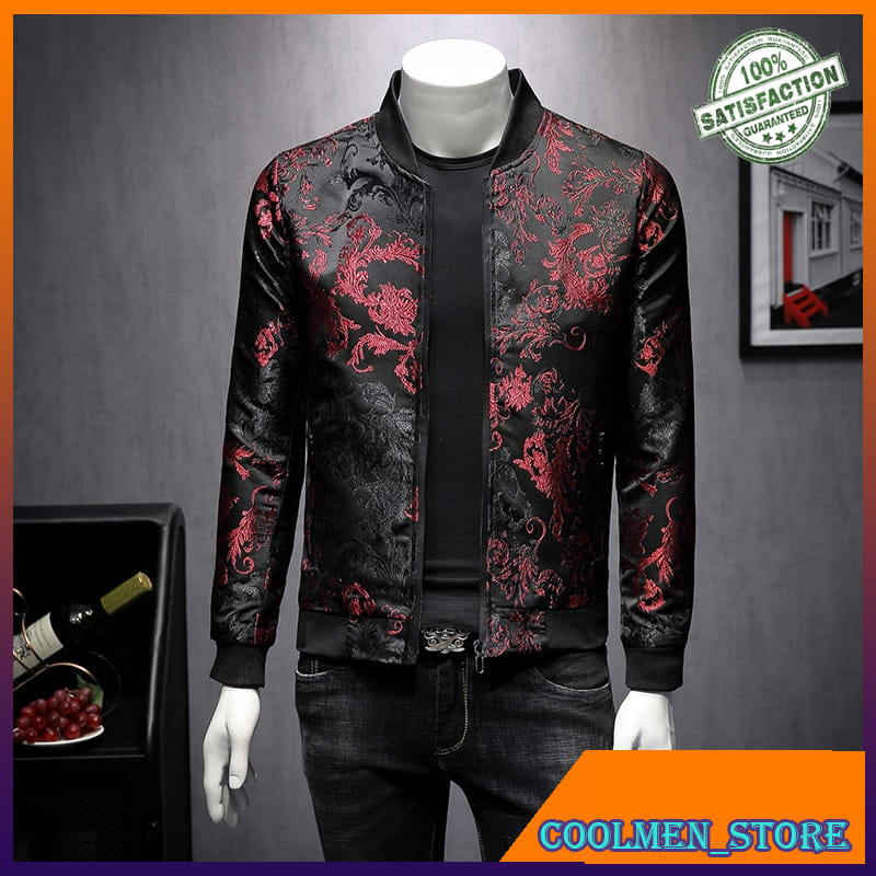 Jaket Pria Kasual Premium Impor 2020 Fall Paisely Floral Jacket Men Vintage Business Bomber Jacket