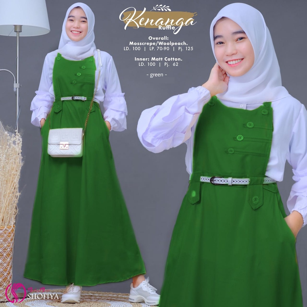 KENANGA RUFFLE DRESS OVERALL POLOS BAHAN MOSSCREPE ORIGINAL SHOFIYA