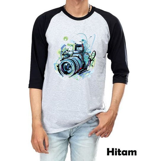 Kaos Raglan Abu muda M61 Motif Gambar Camera Lengan 3/4