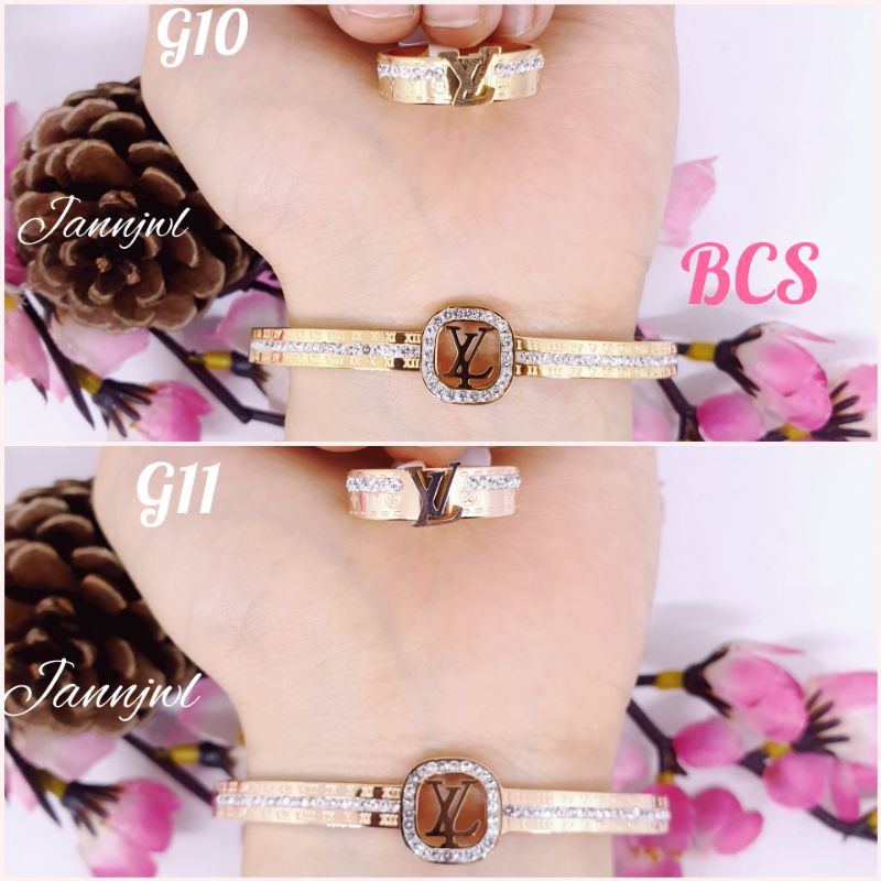 Gelang set+Cincin G10,G11 Titanium asli anti karat tidak alergi