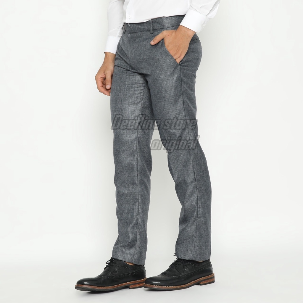 Burlois Celana Panjang Formal Slimfit Kantoran Mengkilat Super Dark Gray Light Dark Gray Trouser