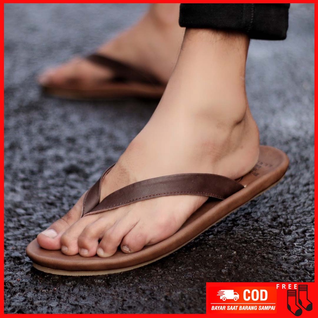 MOLK|Sandal Kasual Kulit Pria Original Model Jepit Pria Santai Ringan Brand Original CVNY Terbaru