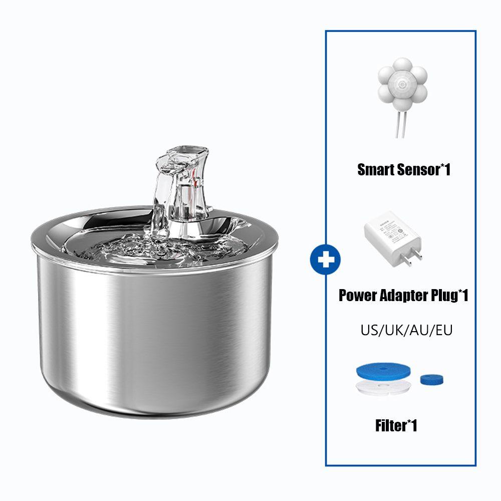 Solighter Pet Water Dispenser Sirkulasi Otomatis Cerdas Stainless steel Mangkuk Minum Senyap