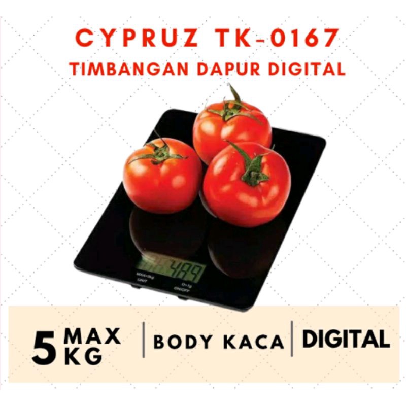 Cypruz Timbangan Cypruz Timbangan Dapur Cypruz Timbangan Digital Max 5 Kg Body Kaca Cypruz TK0167 Cy