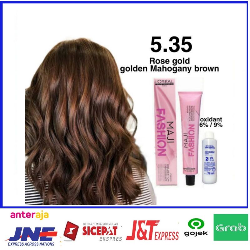 cat rambut Loreal majifashion 5.35 light golden Mahogany brown + oxidan't L'oreal / pewarna rambut L