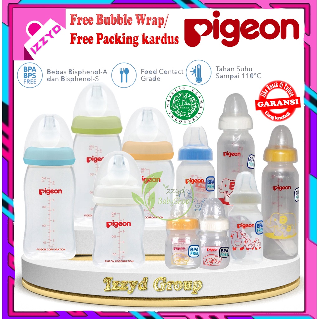 Botol susu bayi pigeon botol standart PP rp assort wide neck t-ester softouch wideneck peristaltic botol anti sedak dot anak bayi plus nipple 120ml 50ml 160ml 240ml BPA free