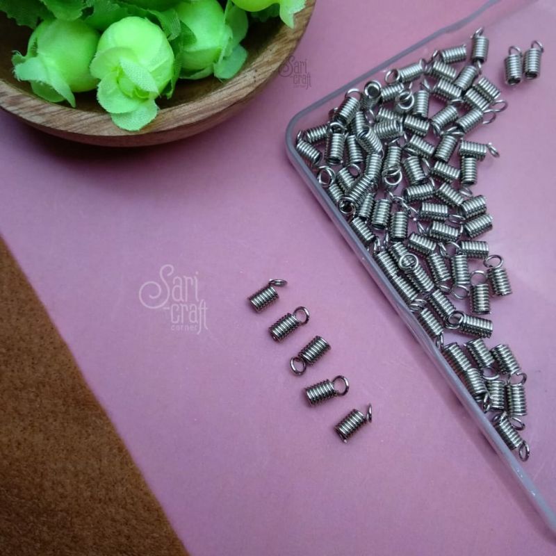 50gr - Penjepit / Klep Tali Spiral Nickel  - Spiral Cord Tips