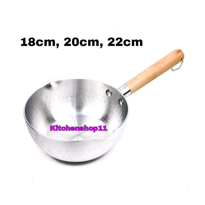 panci mie rebus aluminium tebal 20cm gagang kayu anti lengket / panci susu gagang kayu alumunium tebal milkpot saucepan yukihira marble hitam Tebal 16cm 18cm 20cm