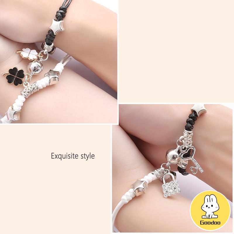 2 Pcs Fashion Magnet Gelang Palang Berbentuk Hati Kunci Gelang Wanita Pria Pasangan Perhiasan Aksesoris -Doo