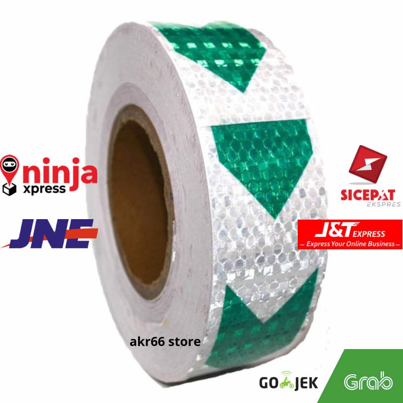 

REFLECTIVE STICKER MARKER MOBIL TRUK ARROW PATTERN 5CM 3 M WHITE/GREEN PROMOSI