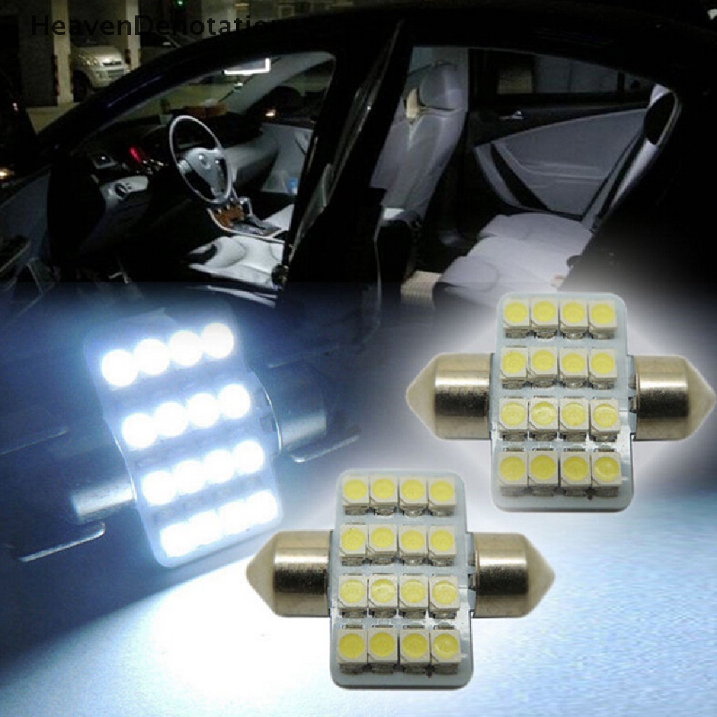 (Heavendenotation) 2pcs Lampu Dome 16-led Smd 3528 31mm Warna Putih Untuk Mobil