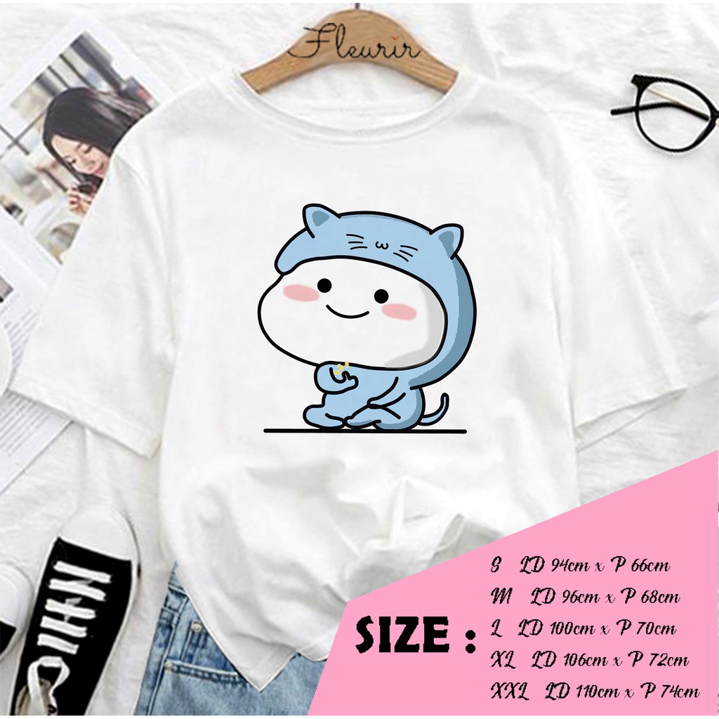 FLEURIR - KAOS PENTOL CAT STICKER WANITA DEWASA LENGAN PENDEK TEE UNISEX OVERSIZED JUMBO