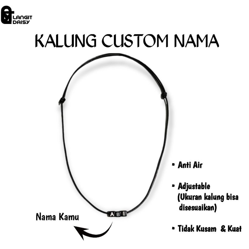 Kalung Tali Simple Custom Nama | Tali korea Waterproof | Kalung Pria Cowok Cewek | Simple Etnik Murah Kuat Anti air