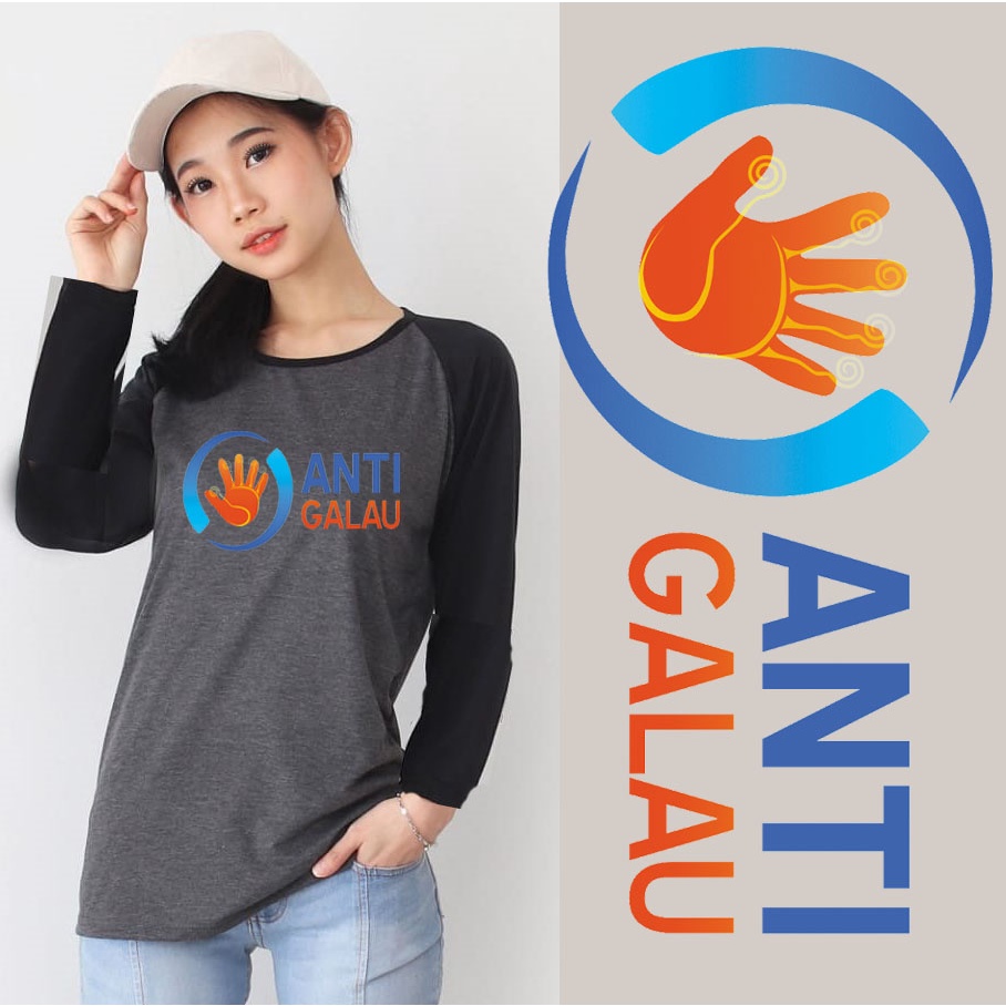 Kaos Raglan Abu Tua Lengan Panjang Gambar Anti Galau