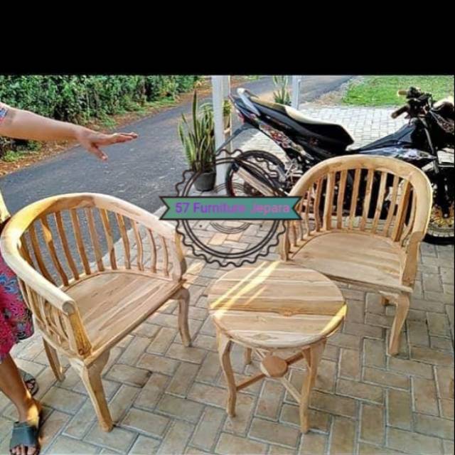 Meja kursi teras depan rumah kayu jati meja + 2 kursi hias mentahan