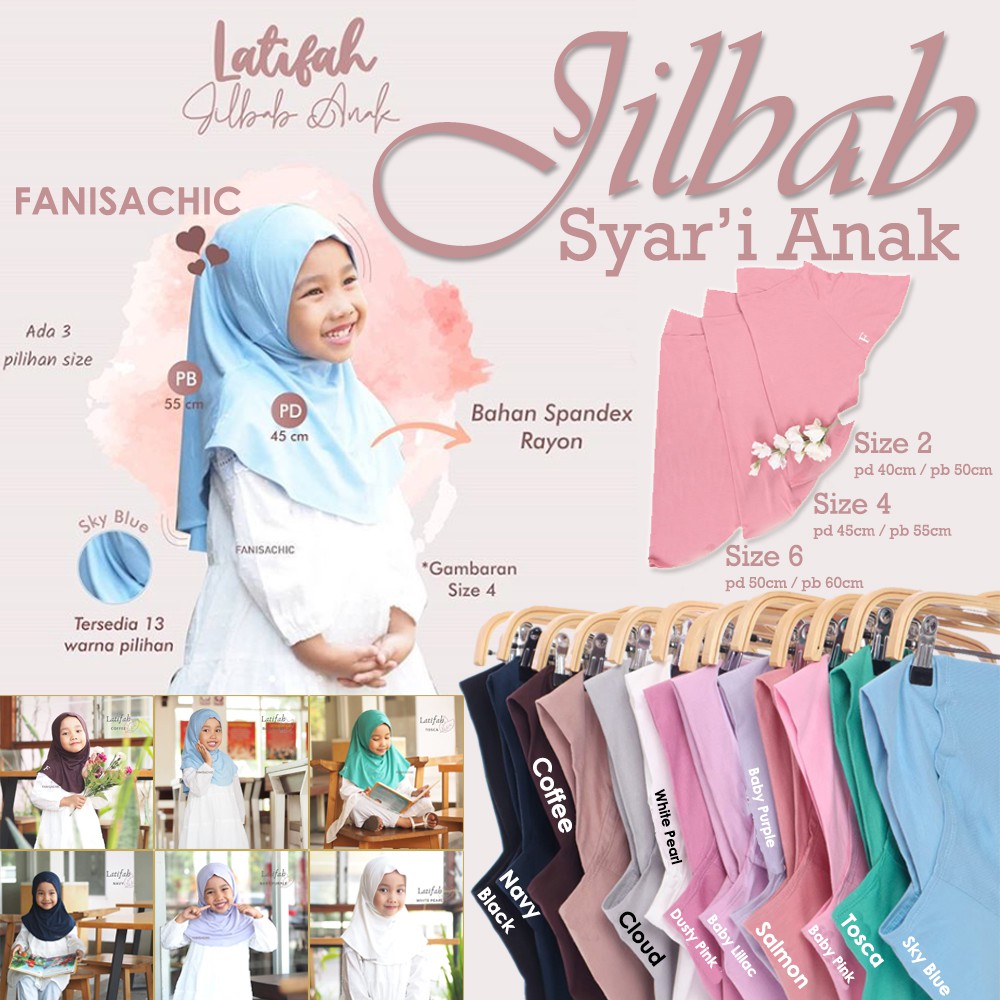 JILBAB ANAK 2-6 tahun - Fanisachic Latifah Hijab Anak kerudung Polos Hijab fanisa chic bahan adem