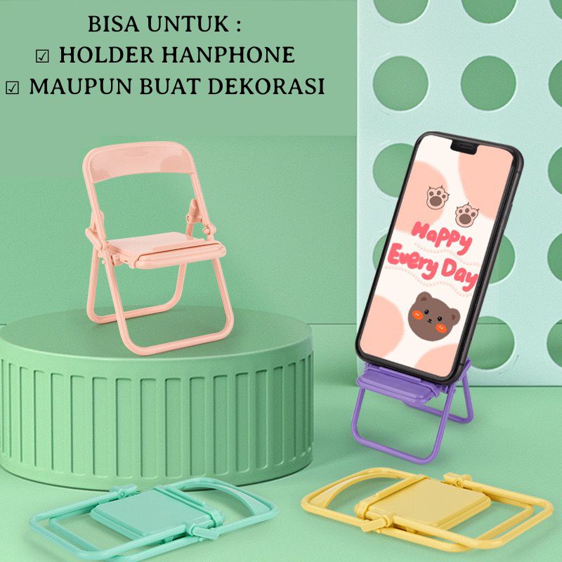 Stand Holder HP Bentuk KURSI LIPAT Dudukan Handphone Kecil Mini Stand Portable Warna Macaron