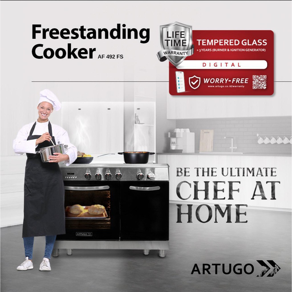 ARTUGO FREESTANDING COOKER AF 492 FS BRASS BURNER GARANSI RESMI