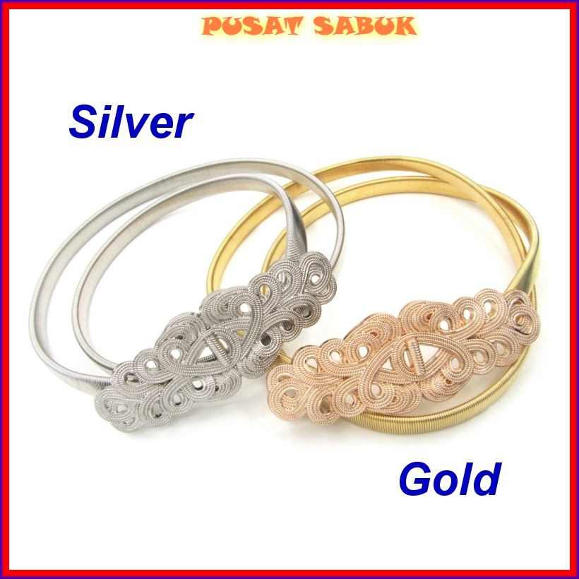 Sabuk Belt Per Fashion Ikat Pinggang Gesper Dress Cewek Daun emas Elastis Gold Wanita obi Karet baru