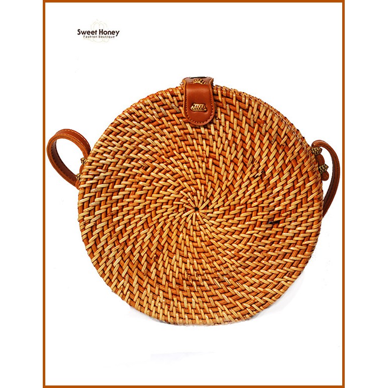 Sweet Honey ~ Grosir Tas Rotan Bali Full Rotan Natural Bali Bulat Best Seller Warna Cokelat [Bisa COD]