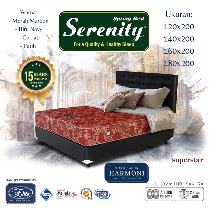 Kasur Serenity Superstar - Serenity by Elite Spring Bed Garansi 15 Tahun Mattress Only / 1 Set ( Dip