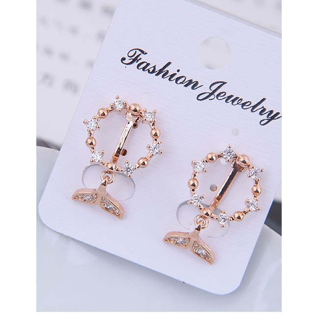 LRC Anting Tusuk Fashion Gold Copper Micro-inlaid Zircon Fish Tail Ear Clip A58665