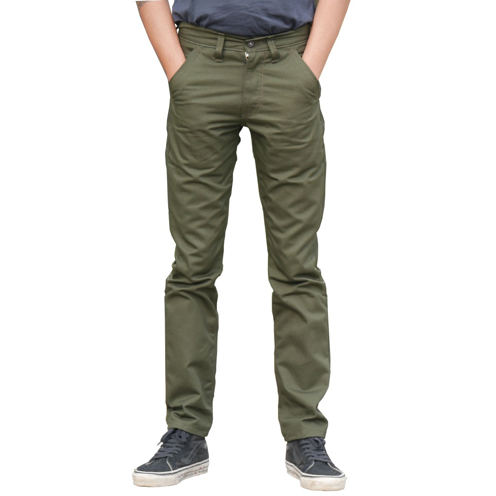 Celana Chino 12 Oz Cotton Twill Unstretch by Artefak Denim - Olive Green
