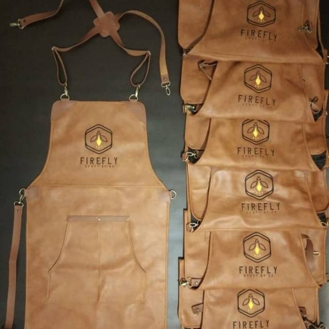 apron barista Celemek Cafe Apron barbershop Celemek cukur rambut full premium synthetic leather full black crossback path strep