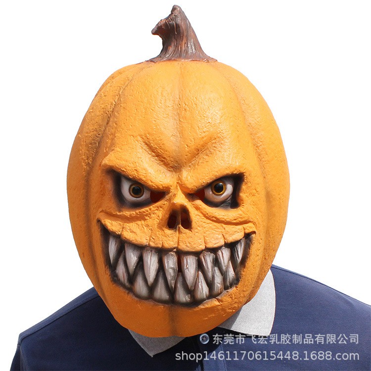 TOL-45 topeng latex karet full head orange pumpkin mask halloween pesta kostum