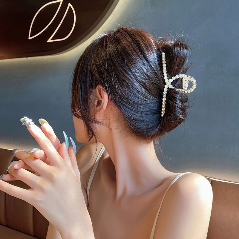 [Women Imitation Pearl Large Hair Clips] [Girls Korean INS Style Big Hair Claw] [Ladies Simple Casual Hair Claw]