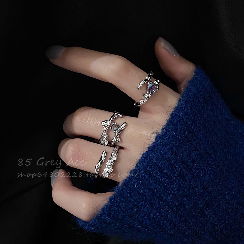 3pcs / Set Cincin Silver Dengan Kristal Untuk Wanita