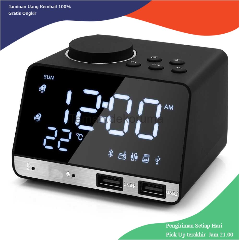 TD - RUM Inlife Jam Meja Bluetooth Speaker Alarm Clock Radio USB Charge - K11