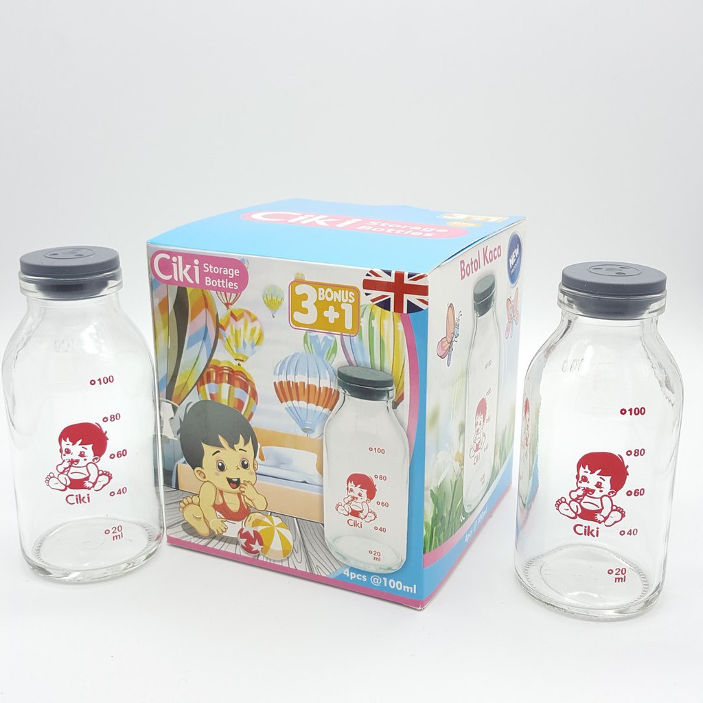 Botol ASI Kaca Ciki 100ml Isi 8 dan Botol ASI isi 4 sablon Breastmilk Glass Bottle Jus Kaldu MPASI