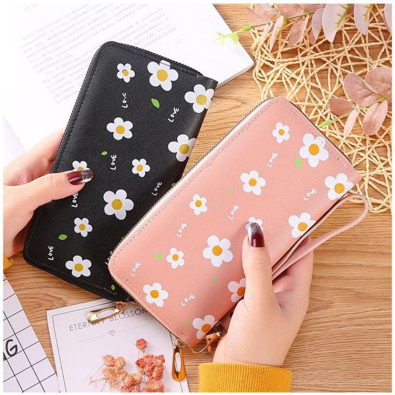 Fy Dompet Wanita Motif Bunga Daisy Dompet Panjang Style Wanita Korea Free Tali Pendek Real Pict
