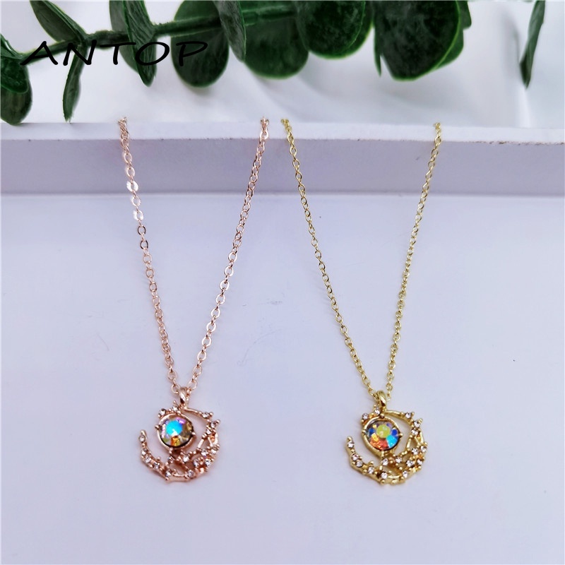Moon Diamond Moonstone Necklace Desain Sederhana Kalung Mewah Ringan ANTOP