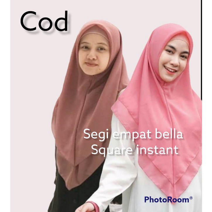 Kerudung Hijab Segiempat Square Bella Instant dua Layer atau 2 Lapis Bahan Polycotton ukuran 115x115cm