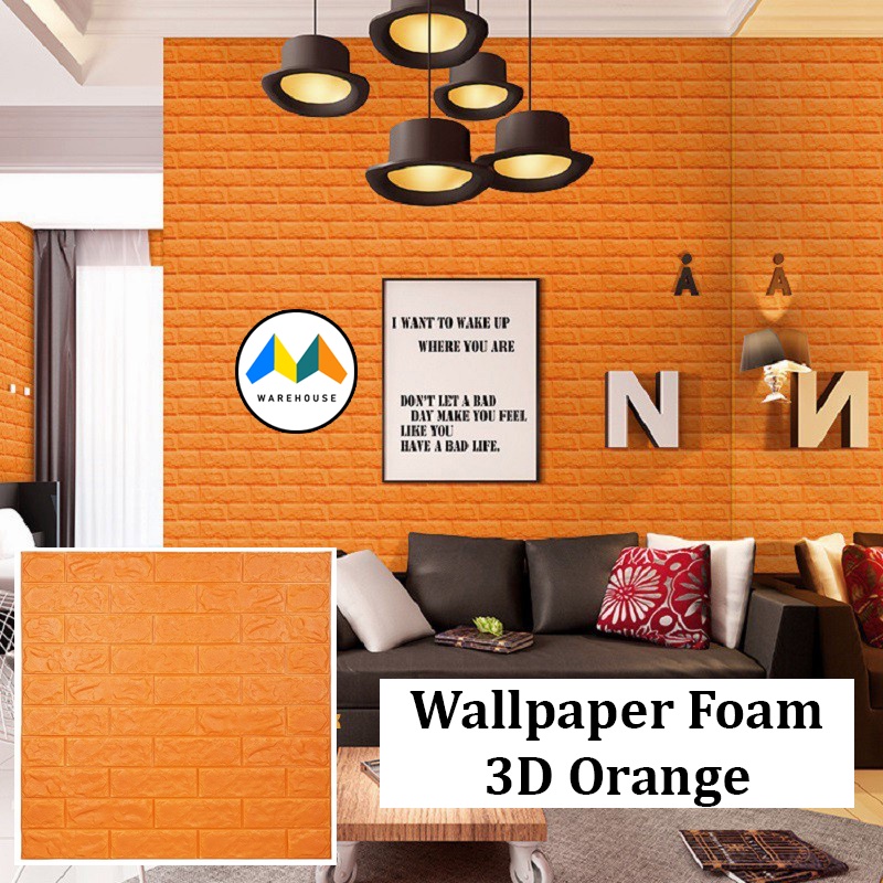 MW Wallpaper Foam Orange 3D Bata Warna Orange Premium Wall Paper Sticker Tebal 3MM