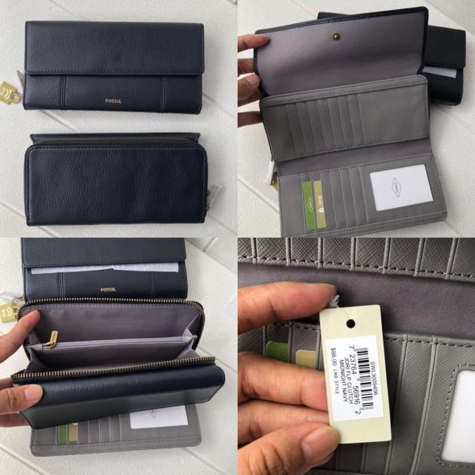 Dompet wanita original RFID Fossil Jori Flap Clutch Midnight Navy NWT