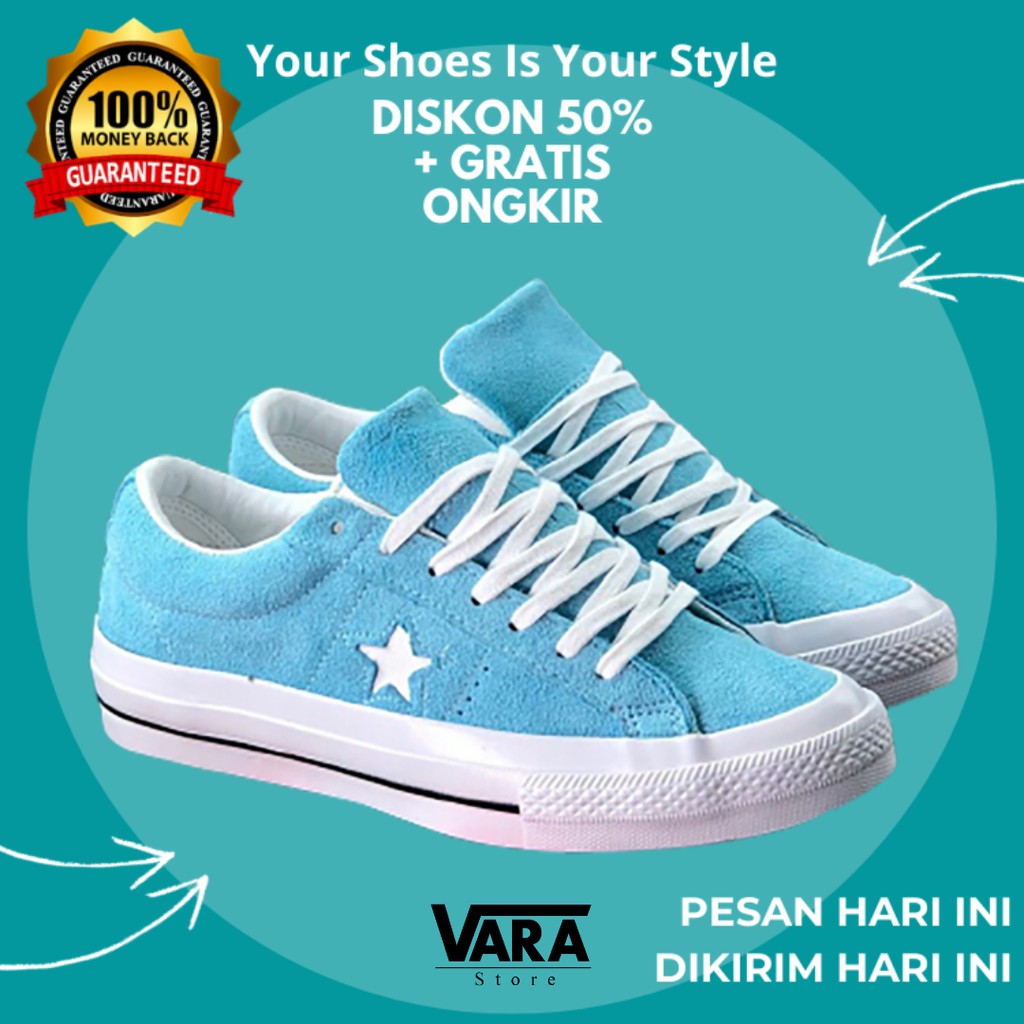 (BISA GRAB) CONVERSE ONE STAR BLUE CHILL WHITE BLACK / SEPATU CONVERSE ONE STAR PREMIUM