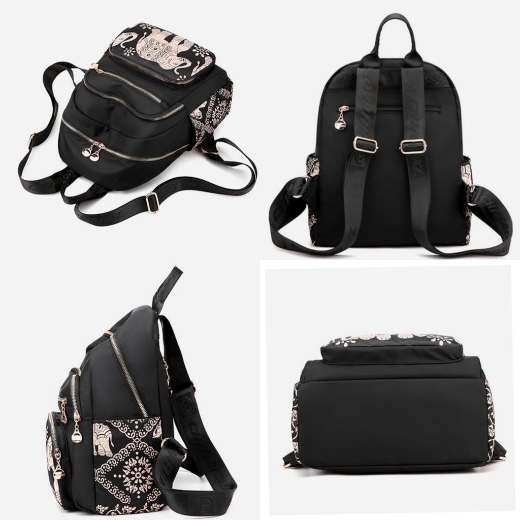 TAS RANSEL WANITA 4 RESLETING CHIBAO ANTI AIR MOTIF GAJAH HITAM REGENCY TA461B5 IMPORT BACKPACK FASHION KOREA REMAJA KEKINIAN PREMIUM BATAM GENDONG PUNGGUNG MURAH